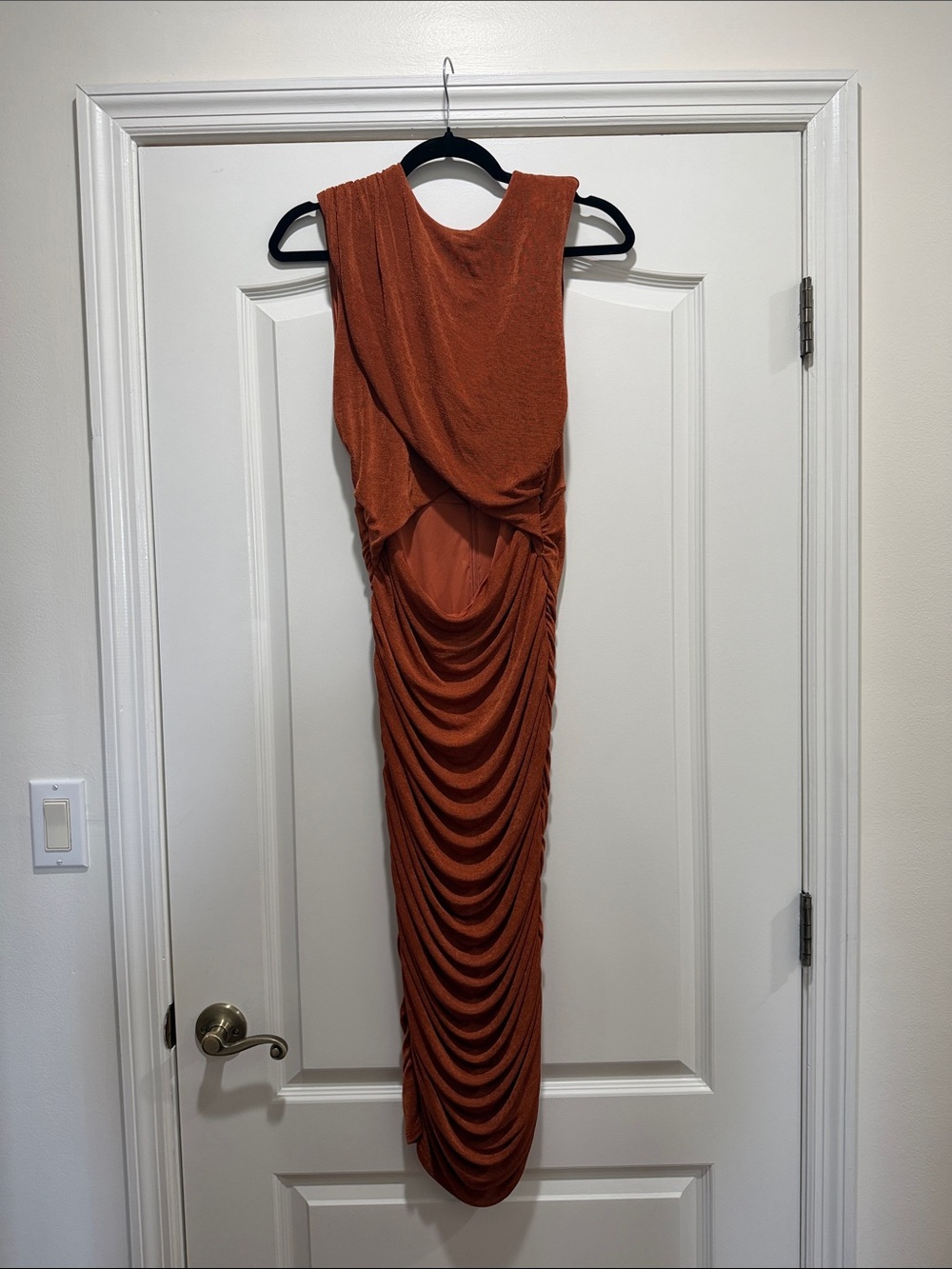 Rust Draped Ruched Dress